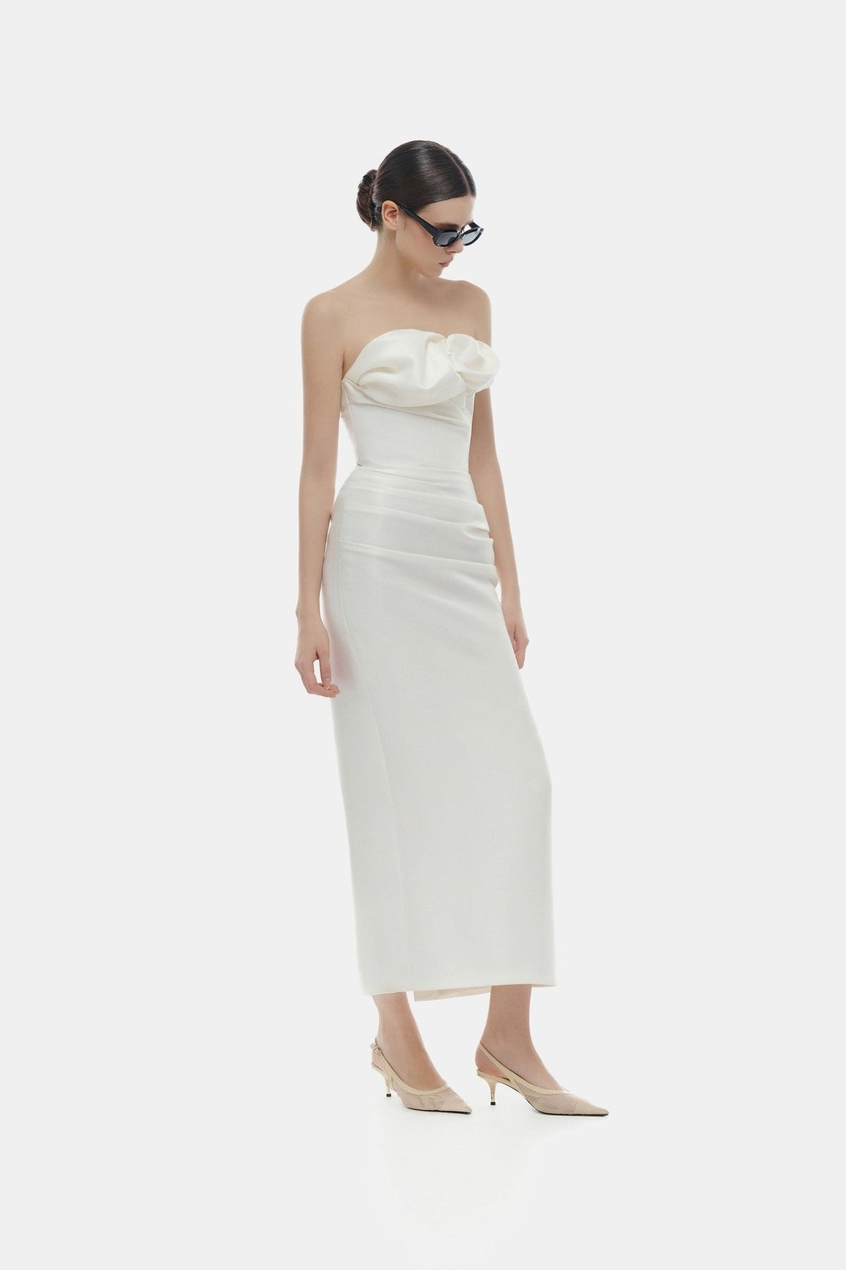 Ivory Draped Tube Midi Dress by Montsand