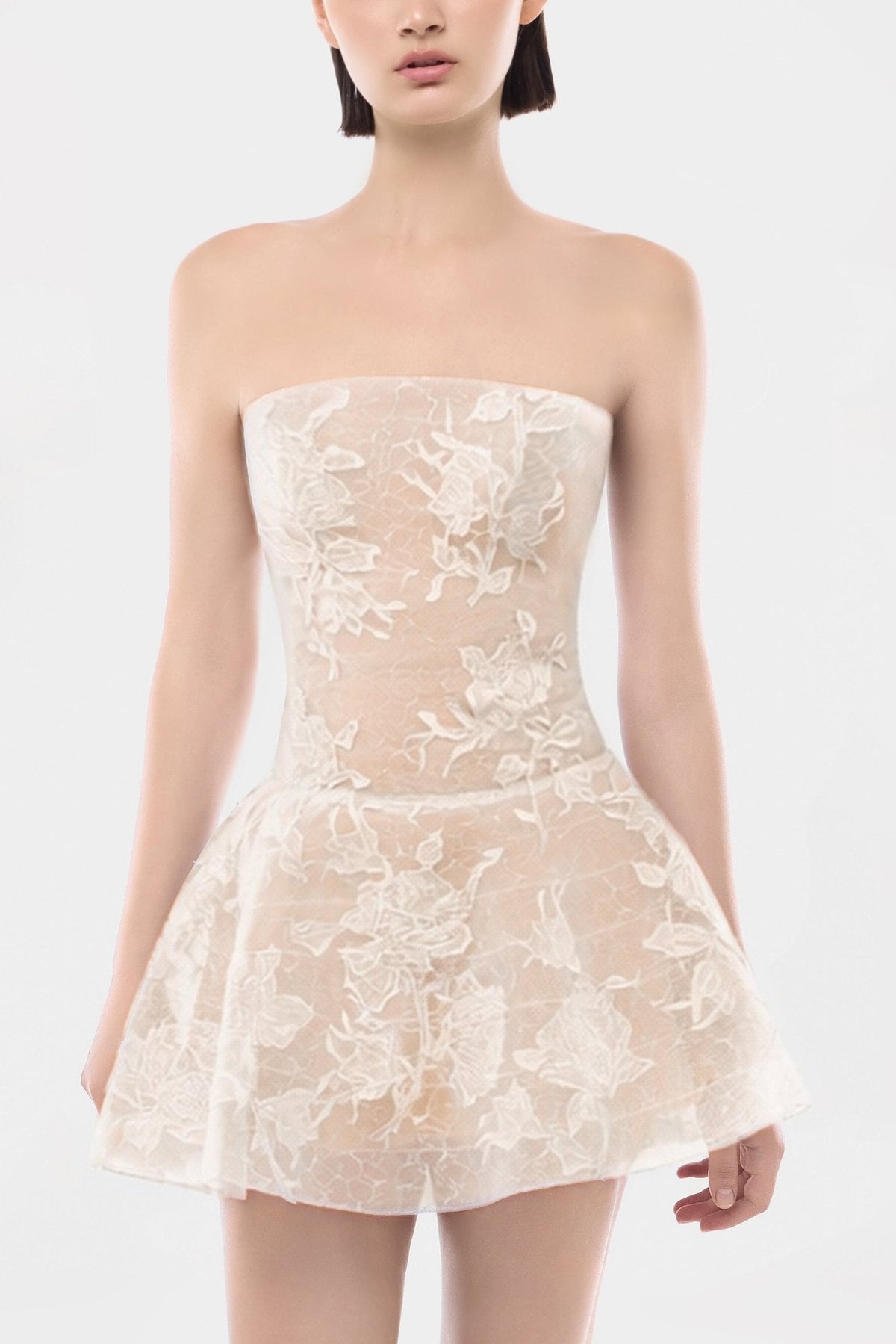 Ivory Floral Appliqué Mini Dress by Montsand