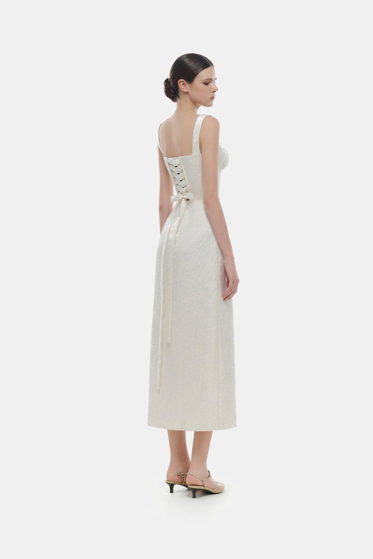 Ivory Floral Bustier Midi Dress by Montsand