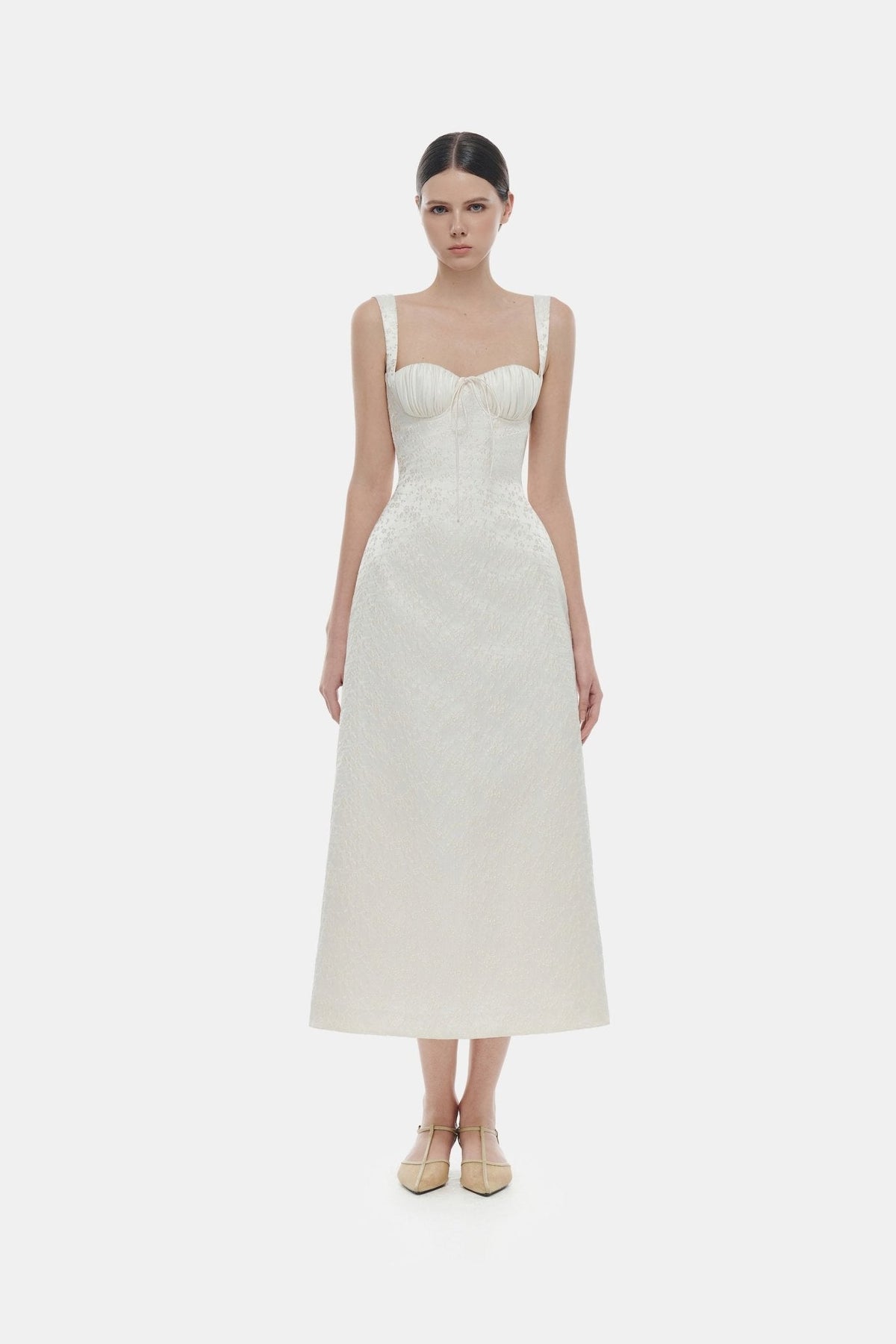 Ivory Floral Bustier Midi Dress by Montsand