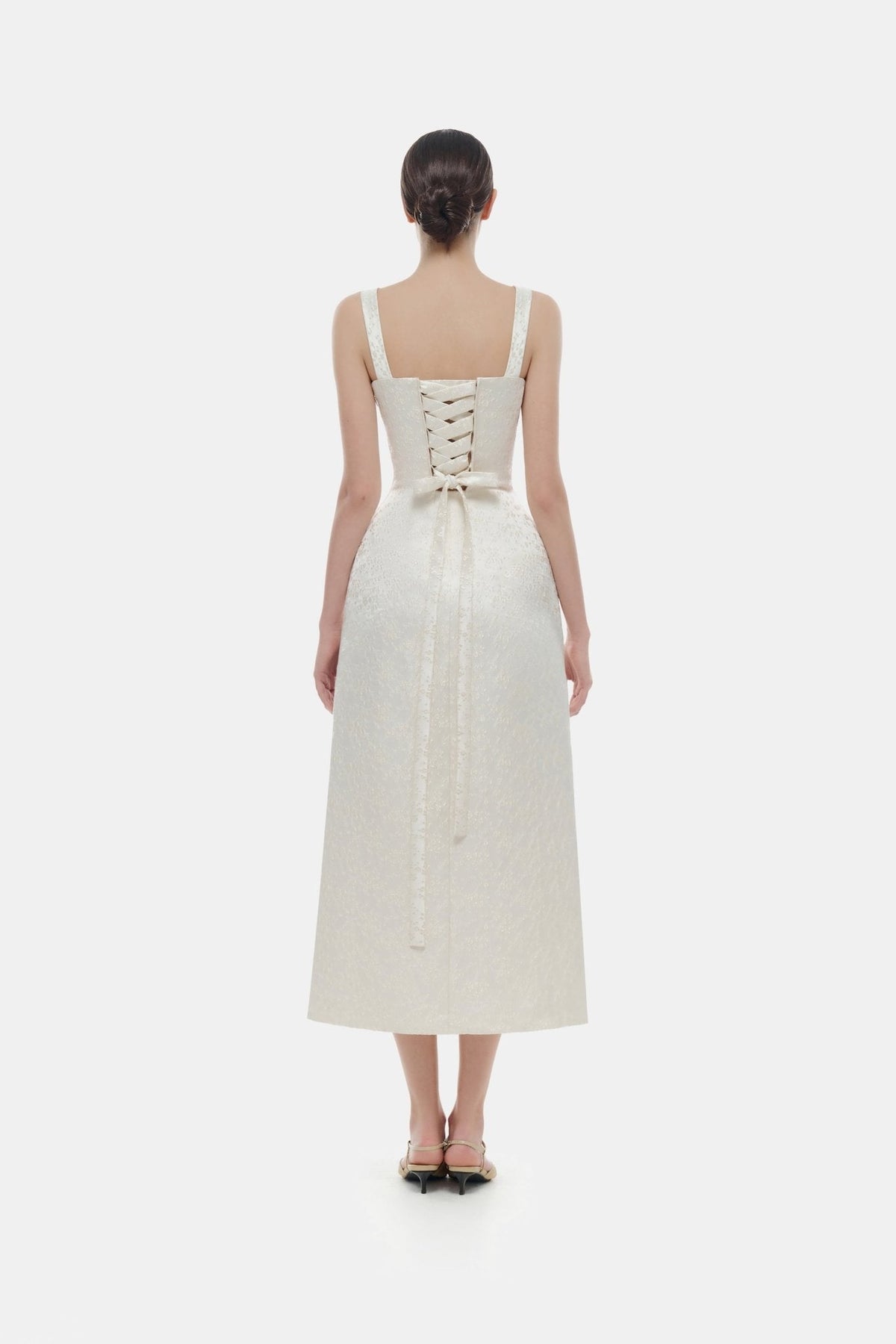 Ivory Floral Bustier Midi Dress by Montsand