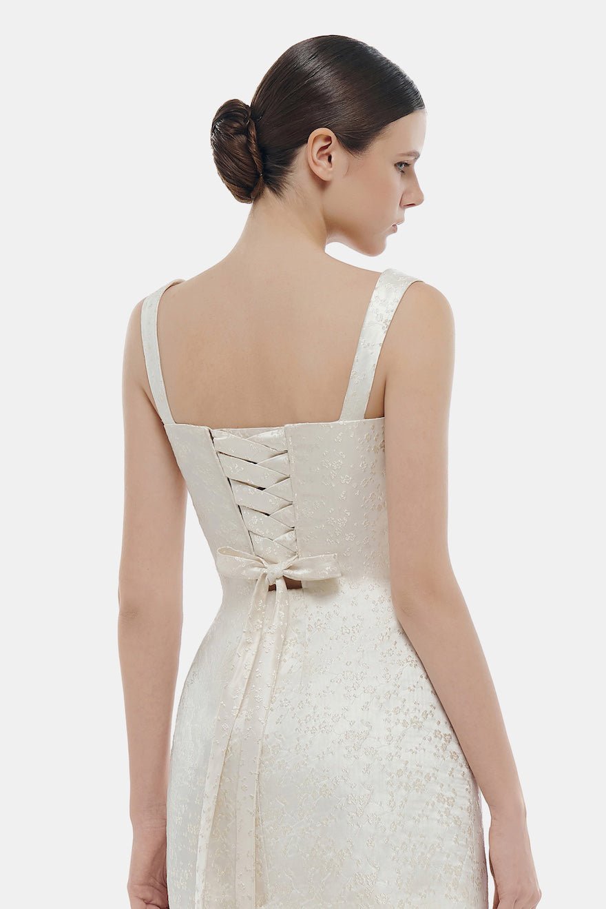Ivory Floral Bustier Midi Dress by Montsand