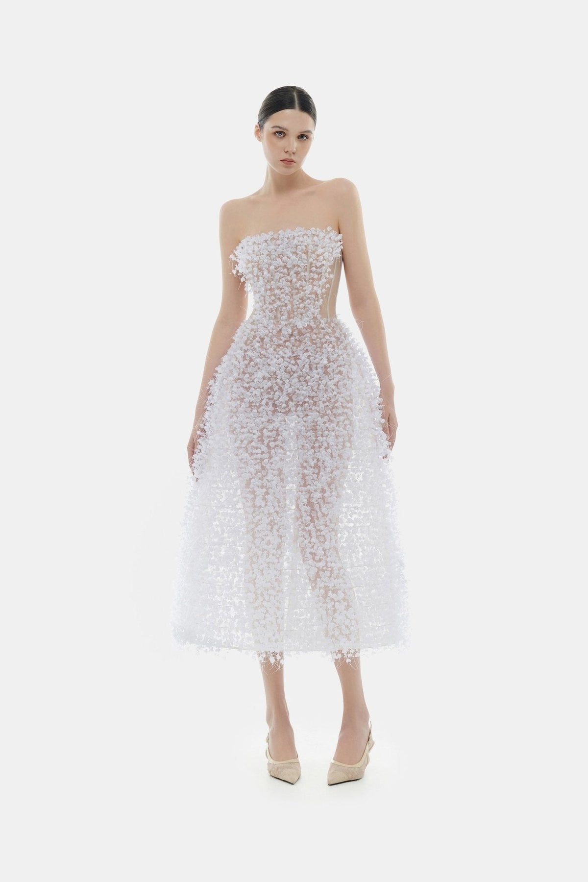 Ivory Flowers Midi Dress by Montsand