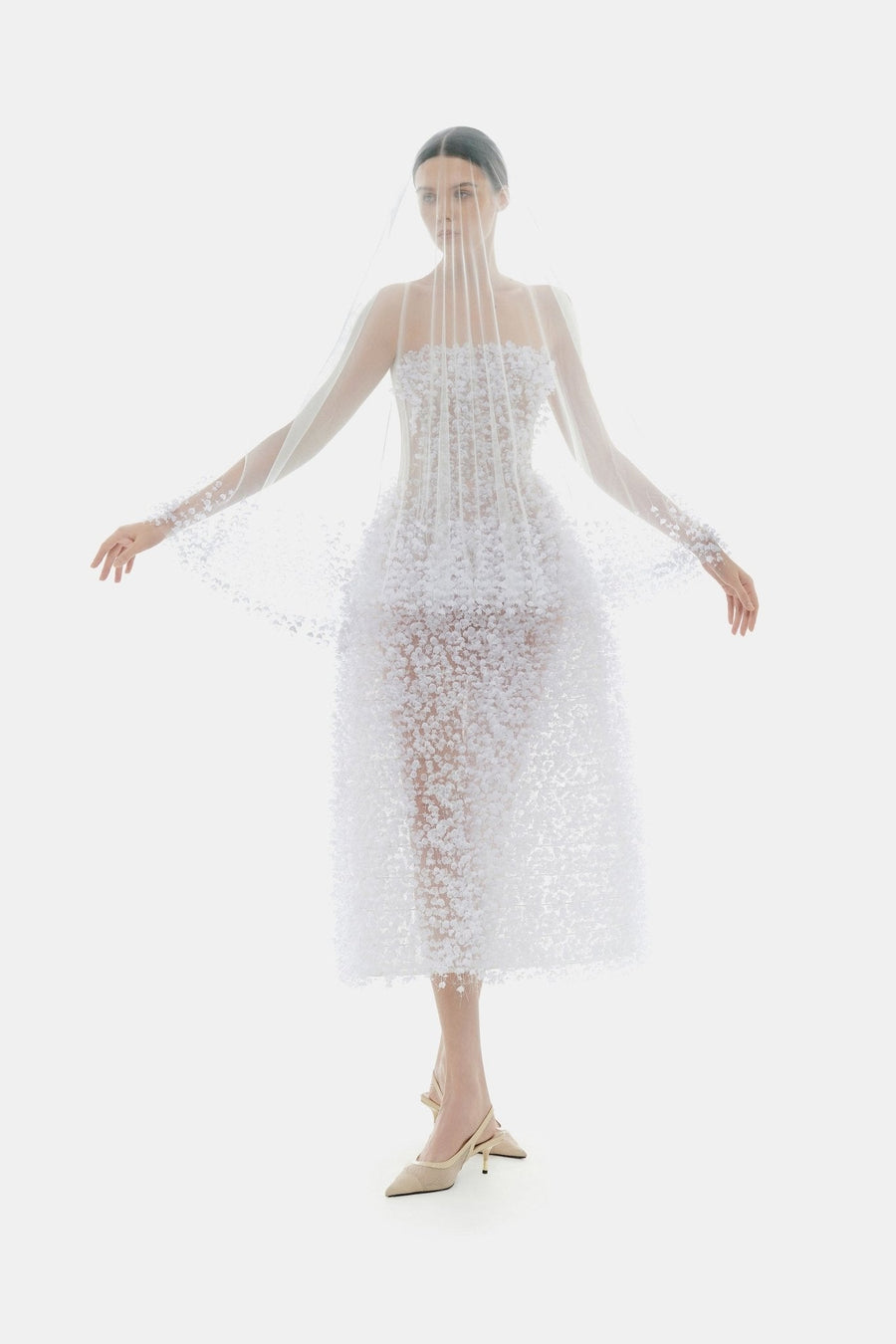 Ivory Flowers Midi Dress