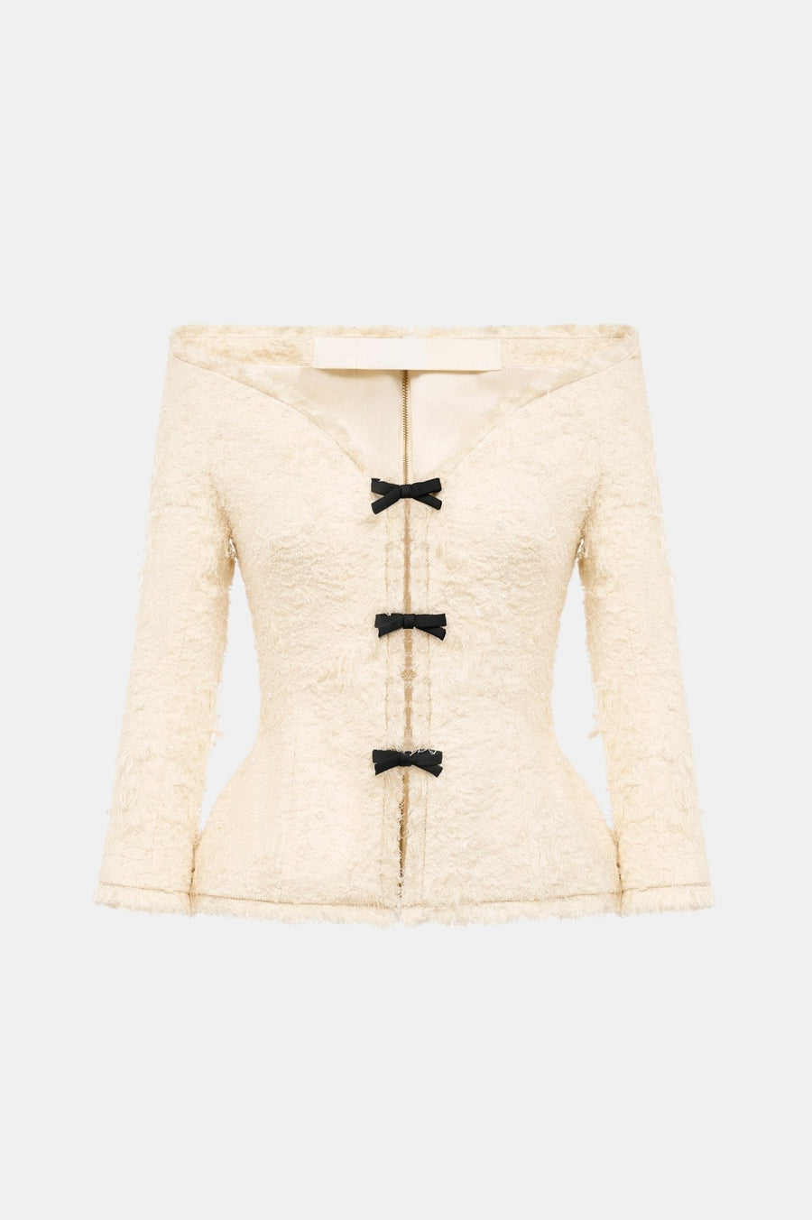 Ivory Off-shoulder Crystal Beaded Blazer