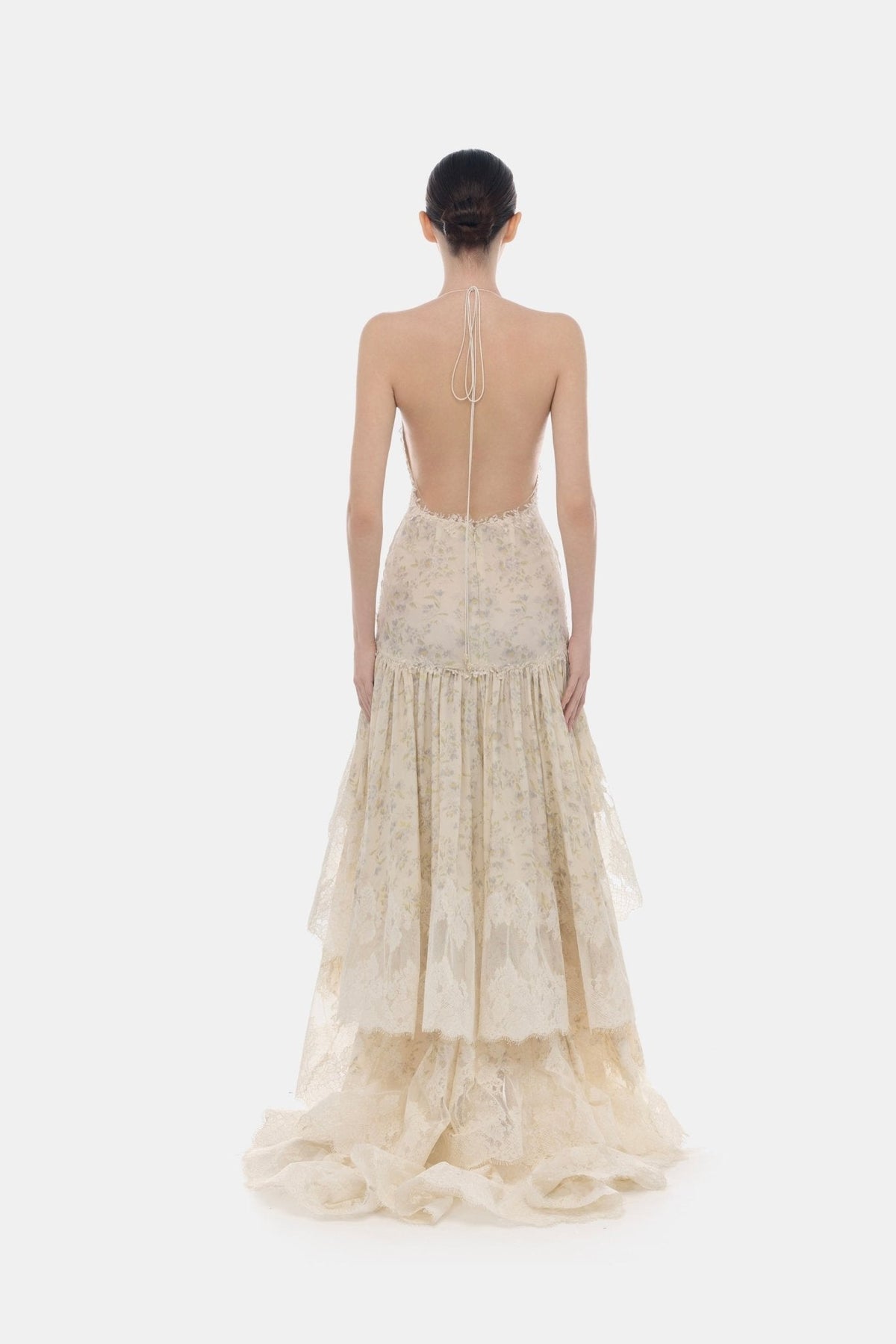 Ivory Open-Back Lace Tiered Dress by Montsand