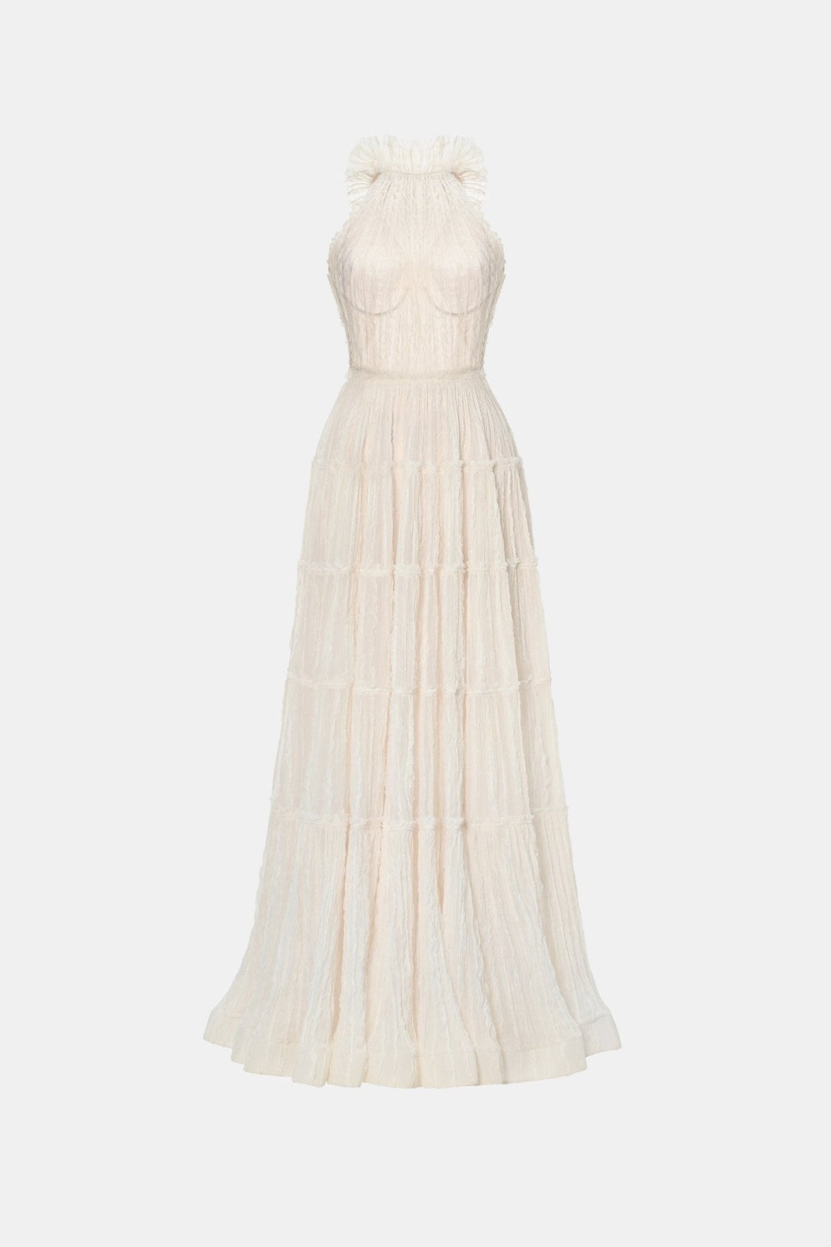 Ivory Tiered Halter Maxi Dress by Montsand