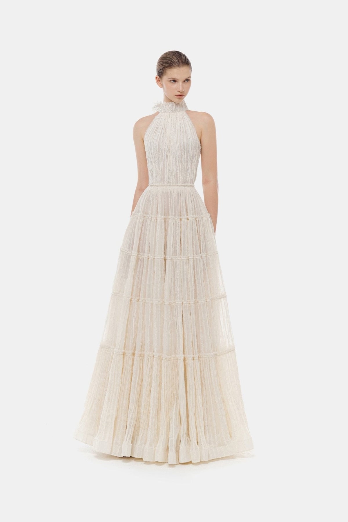 Ivory Tiered Halter Maxi Dress by Montsand