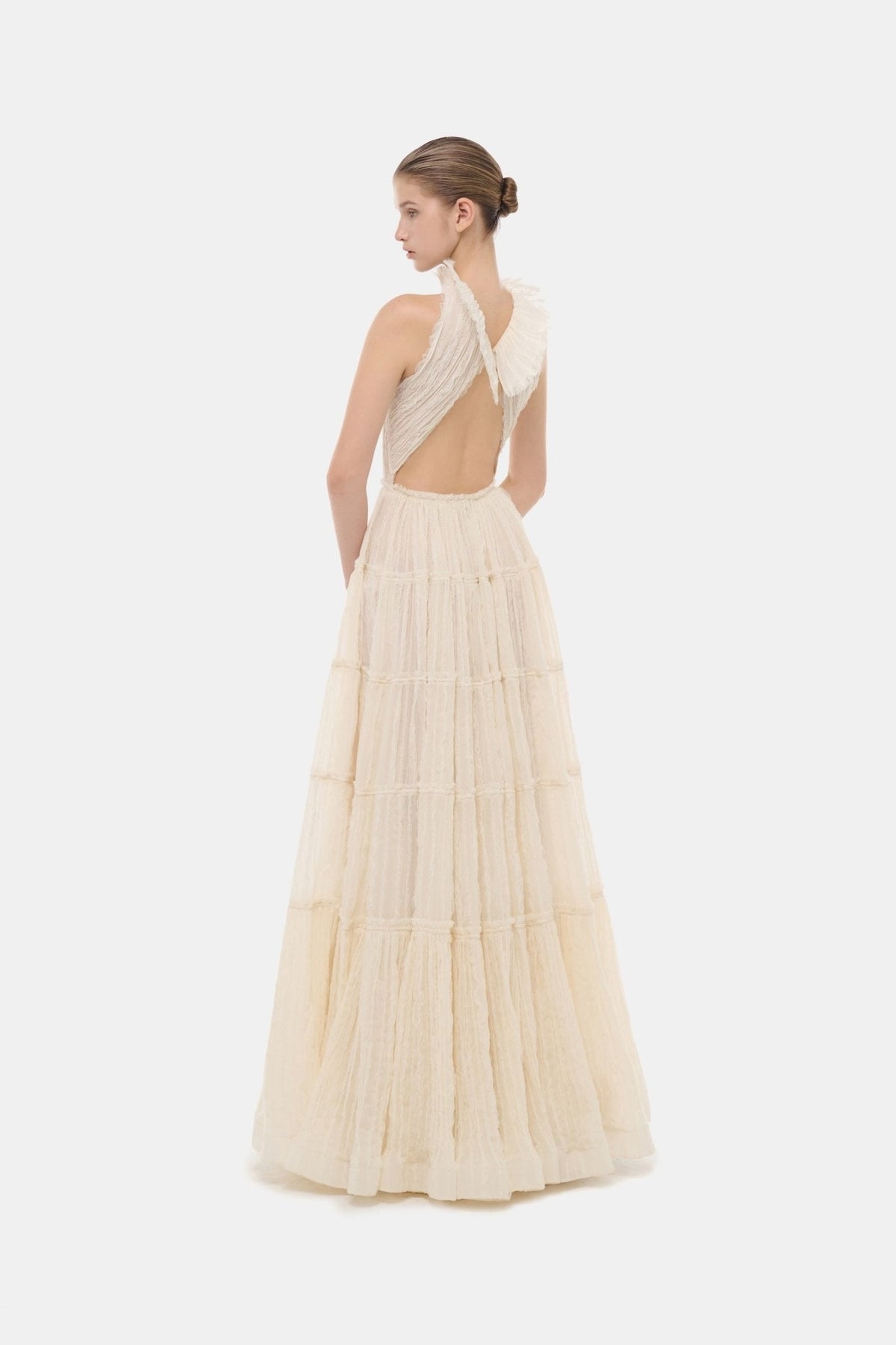 Ivory Tiered Halter Maxi Dress by Montsand