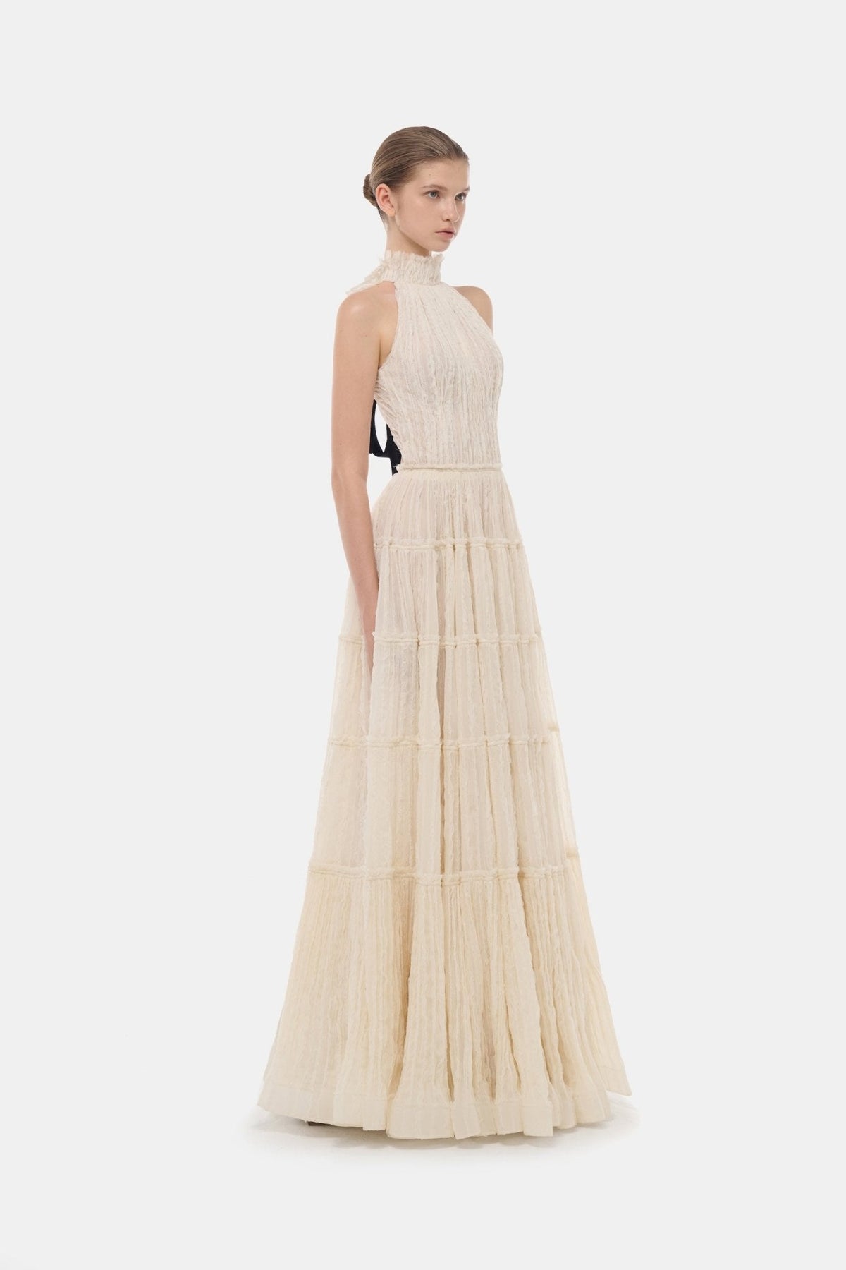 Ivory Tiered Halter Maxi Dress by Montsand