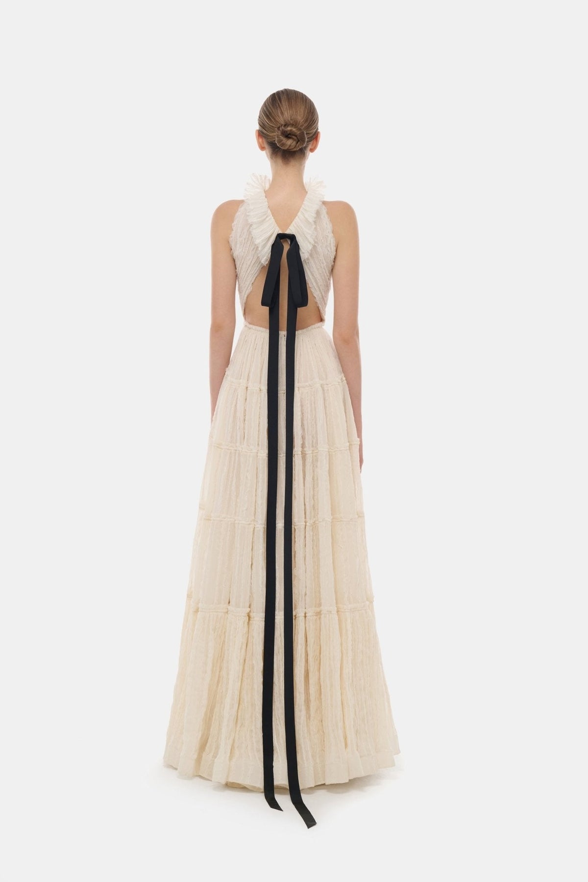 Ivory Tiered Halter Maxi Dress by Montsand