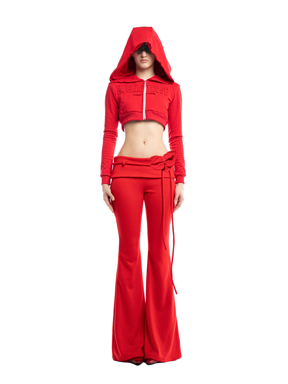 Jolie Cropped Zip Hoodie - Red by Huelleyrose
