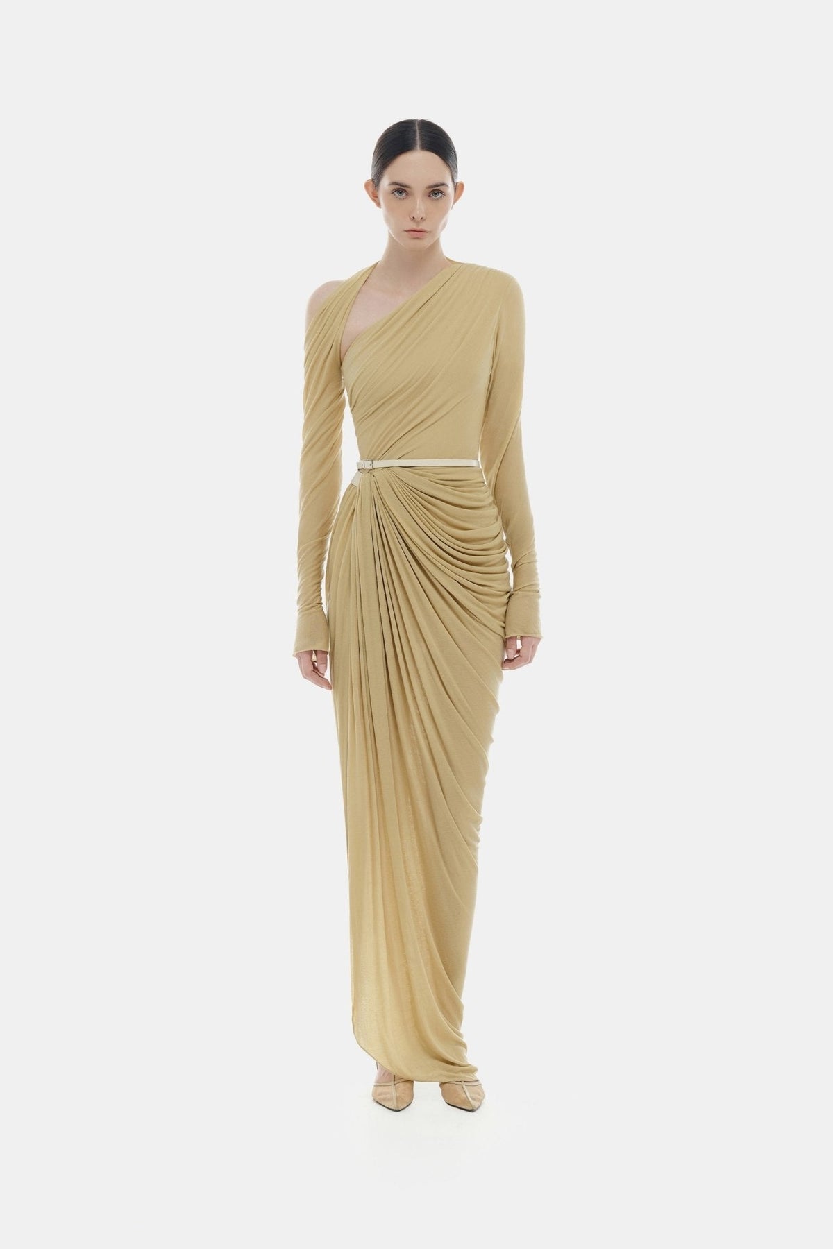 Lime Draped Asymmetric Maxi Dress by Montsand