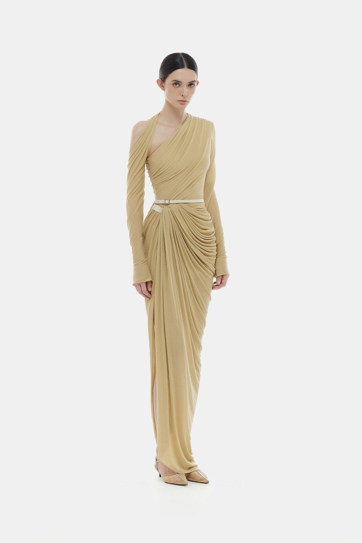 Lime Draped Asymmetric Maxi Dress by Montsand