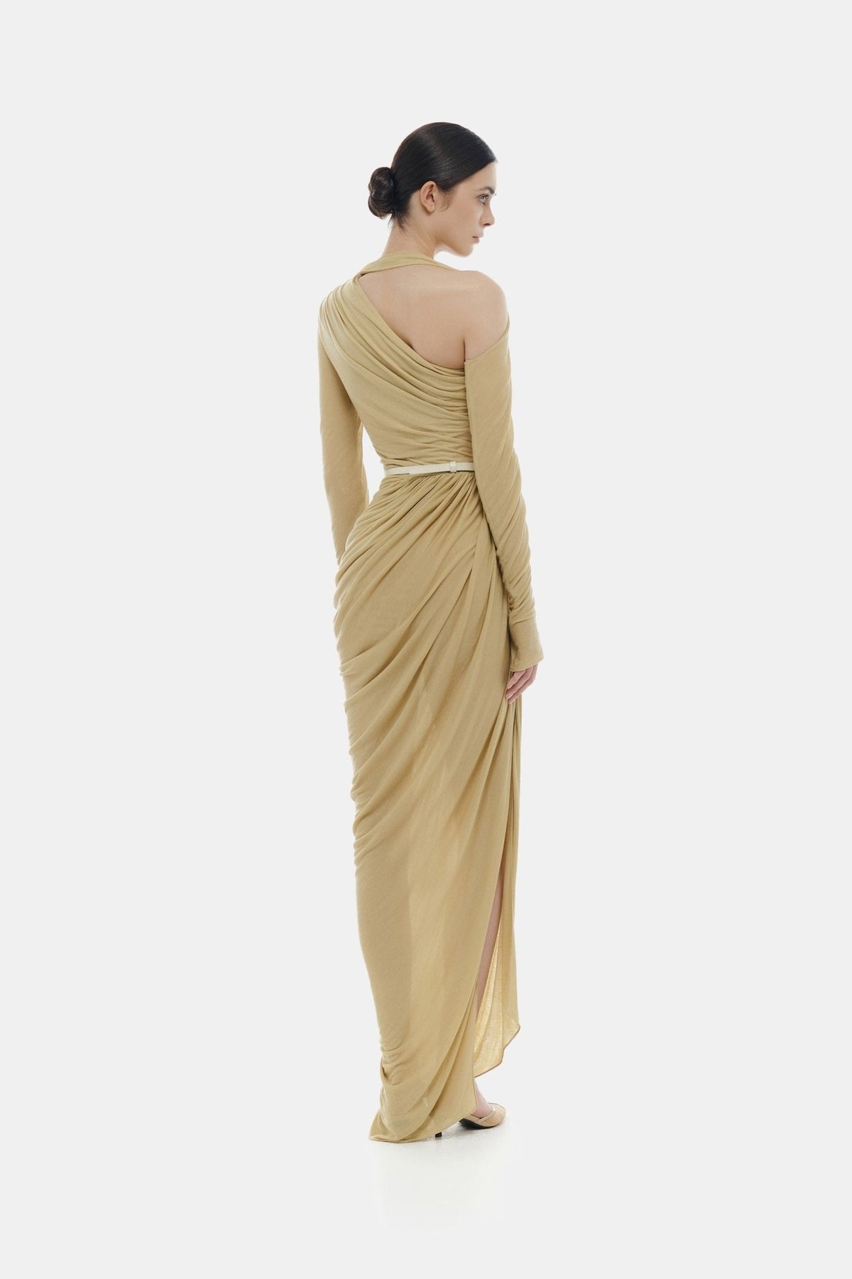 Lime Draped Asymmetric Maxi Dress by Montsand
