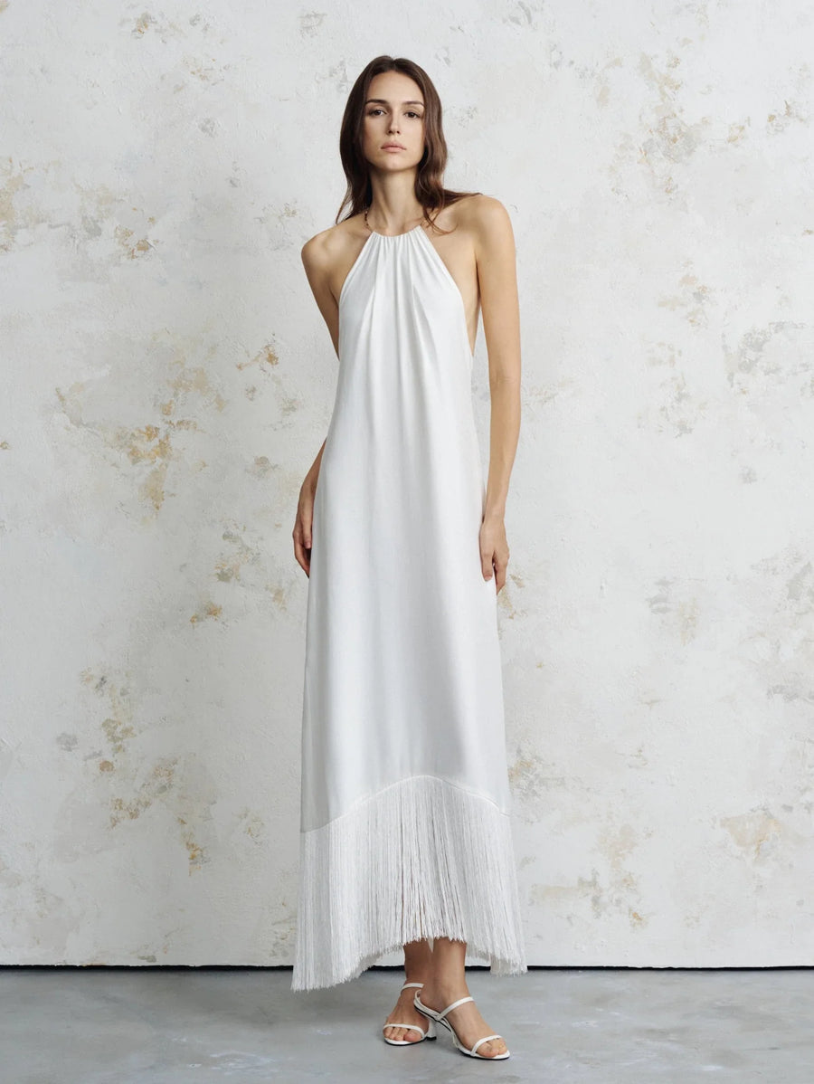 Lyra Fringe Satin Maxi Dress