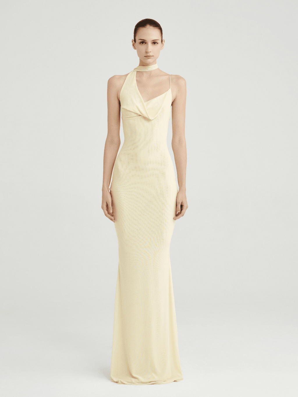 Mesh Halter-Neck Cowl Gown by COCOSIN
