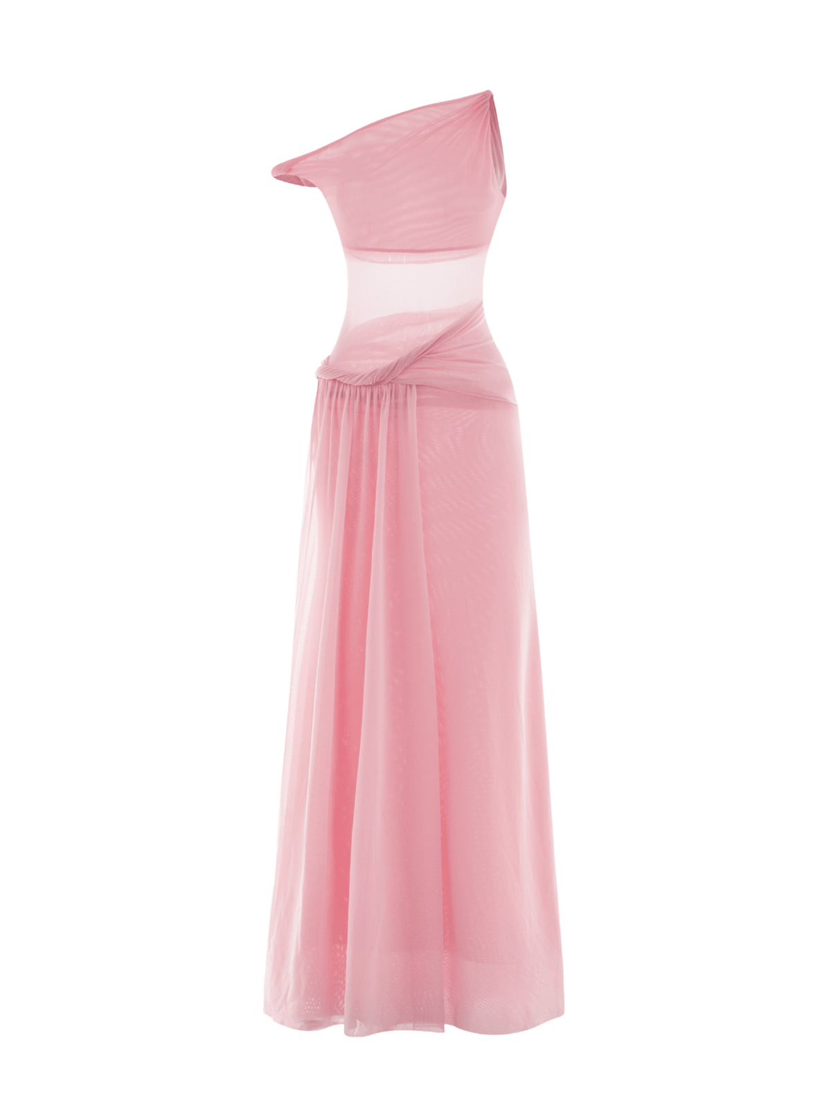 Mesh One-Shoulder Draped Gown by COCOSIN