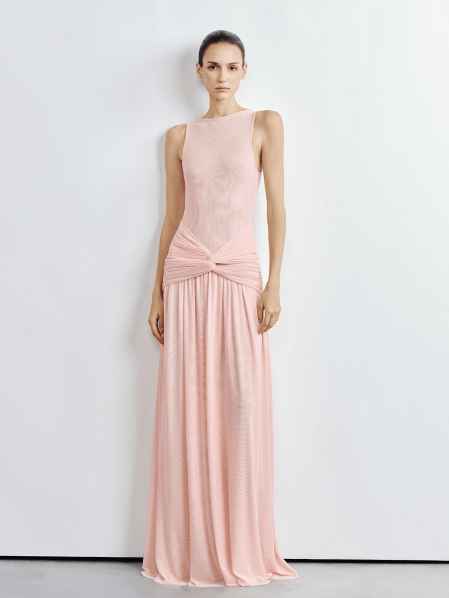 Mesh Twist Waist Maxi Dress