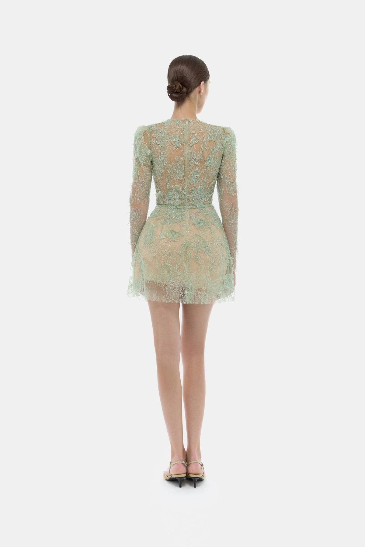 Mint Beaded Lace Mini Dress by Montsand