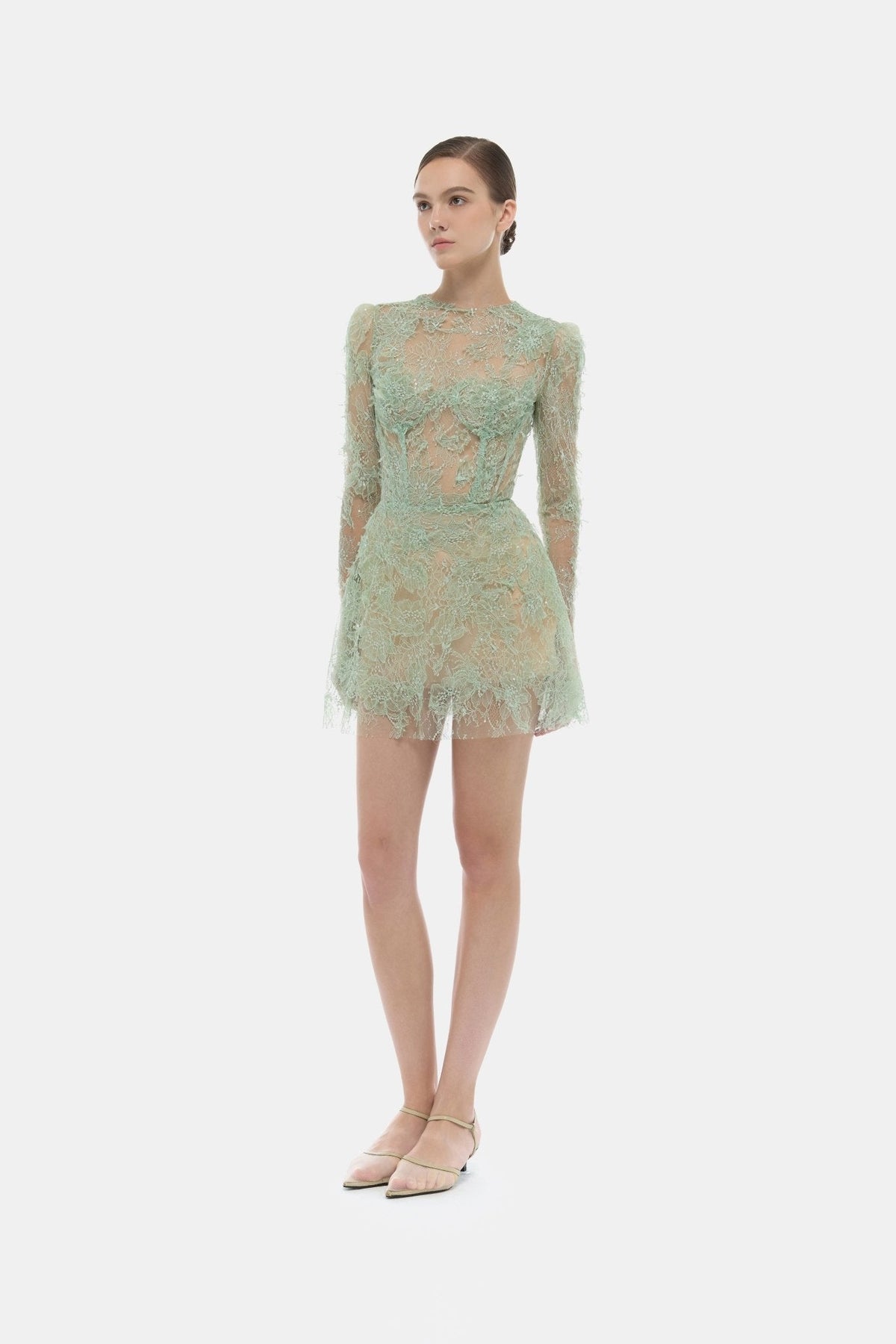 Mint Beaded Lace Mini Dress by Montsand