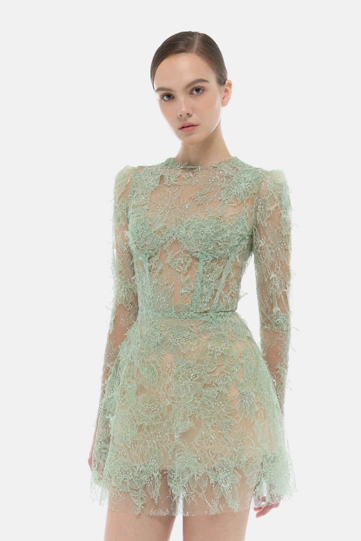Mint Beaded Lace Mini Dress by Montsand