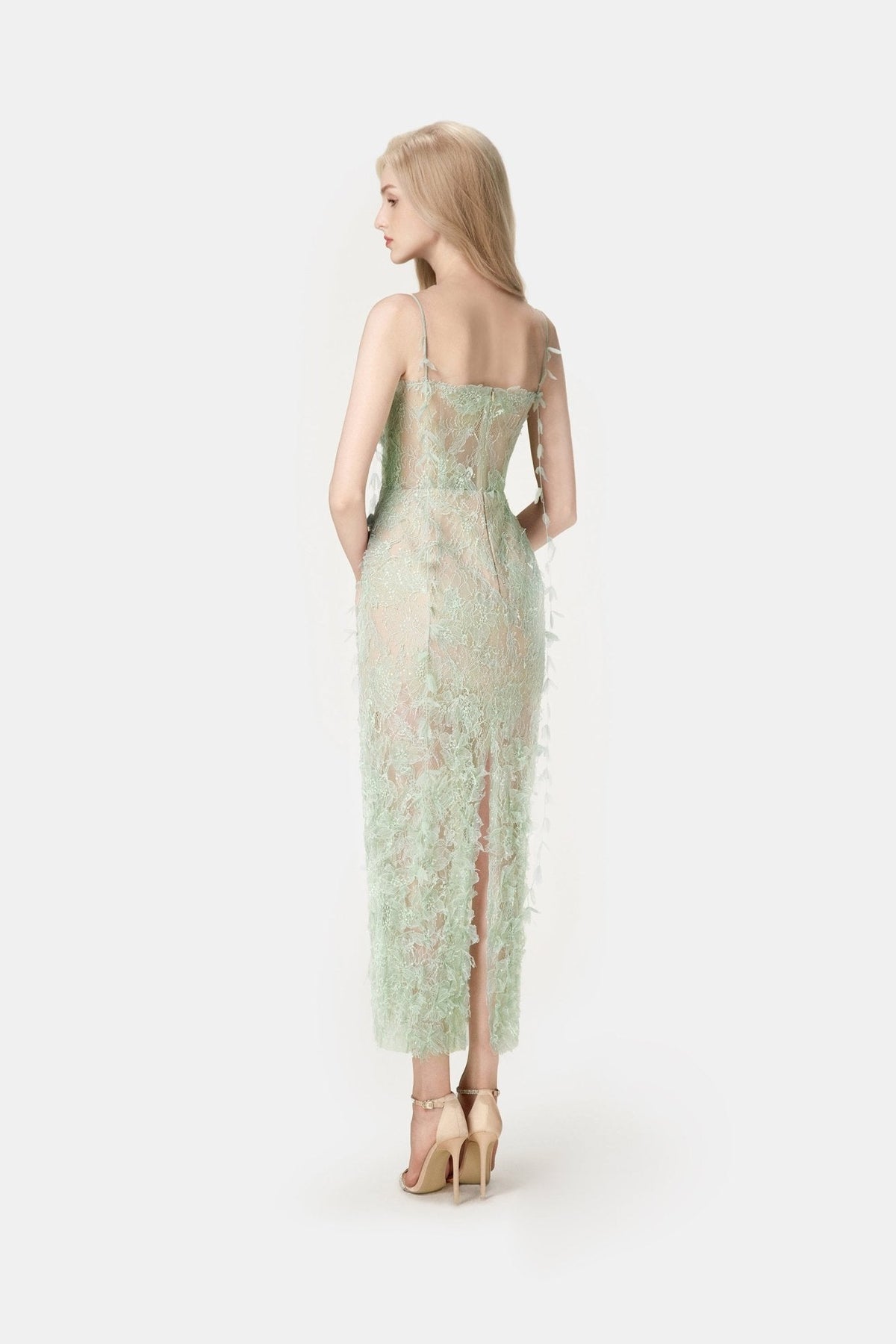 Mint Beaded Lace Pencil Dress. by Montsand