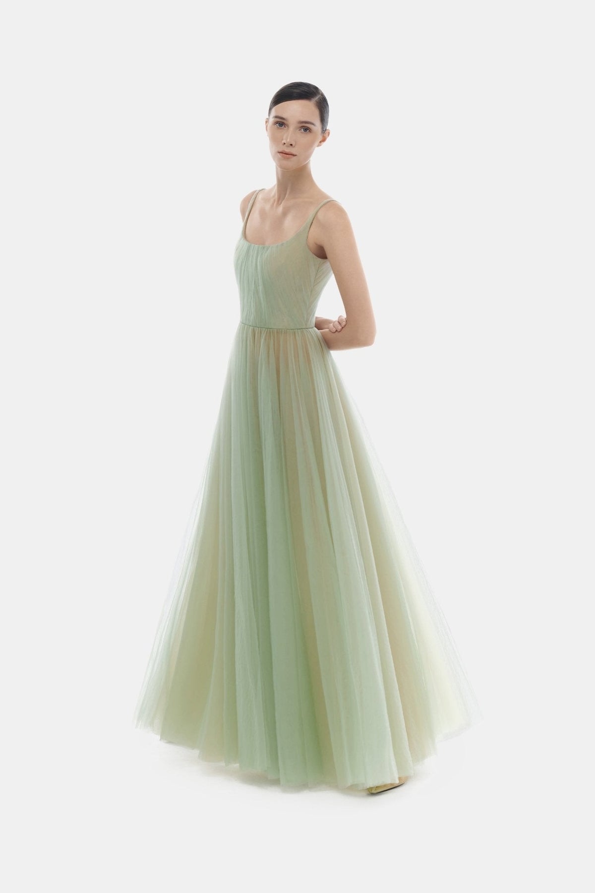 Mint Draped Tulle Maxi Dress by Montsand