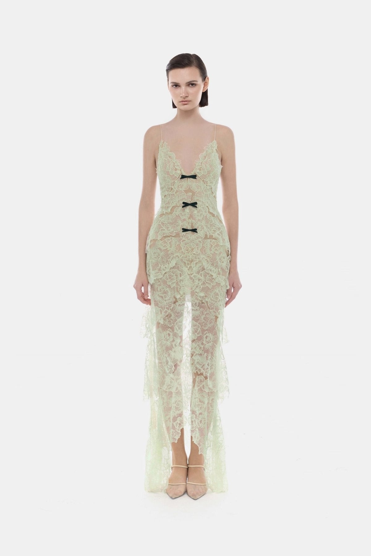 Mint Floral Bow Vneck Maxi Dress by Montsand