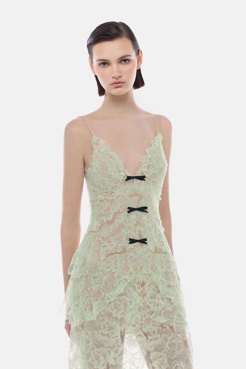 Mint Floral Bow Vneck Maxi Dress by Montsand