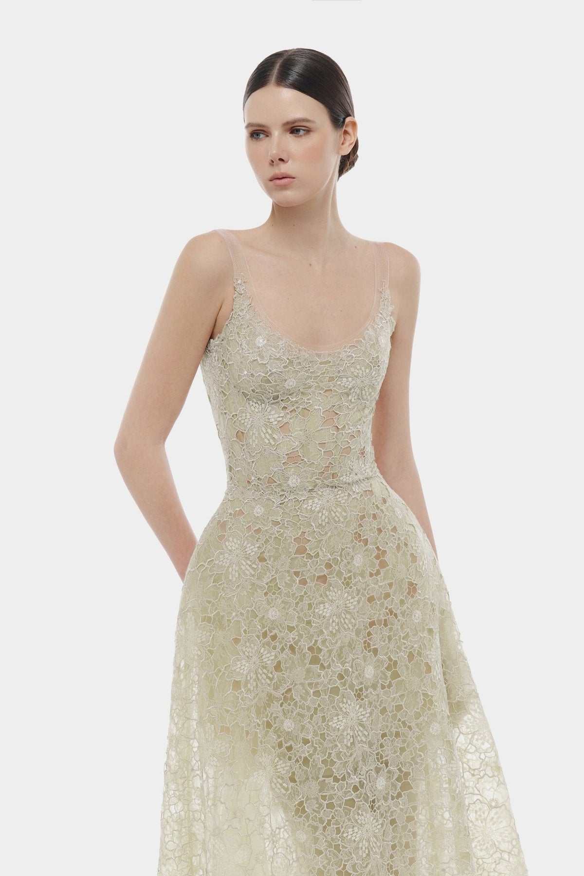 Mint Flower Lace Midi Dress by Montsand