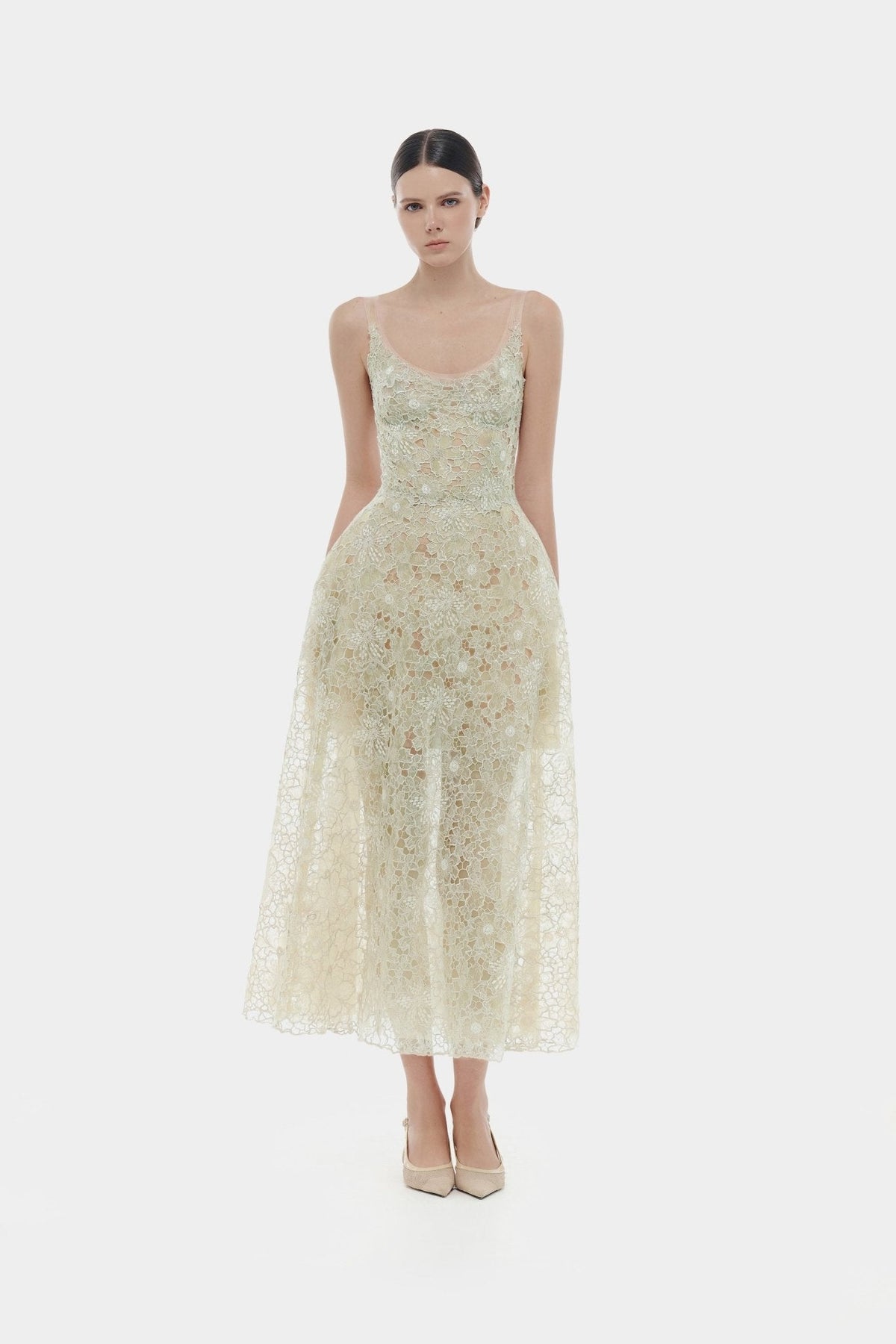 Mint Flower Lace Midi Dress by Montsand