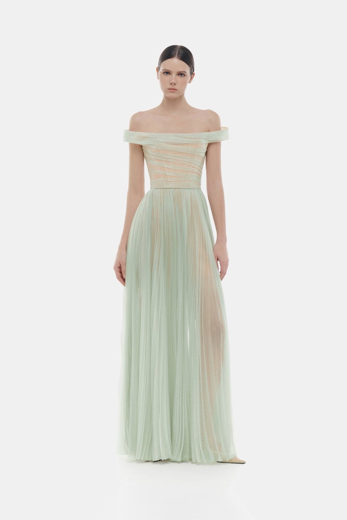 Mint Off-shoulder Maxi Dress by Montsand