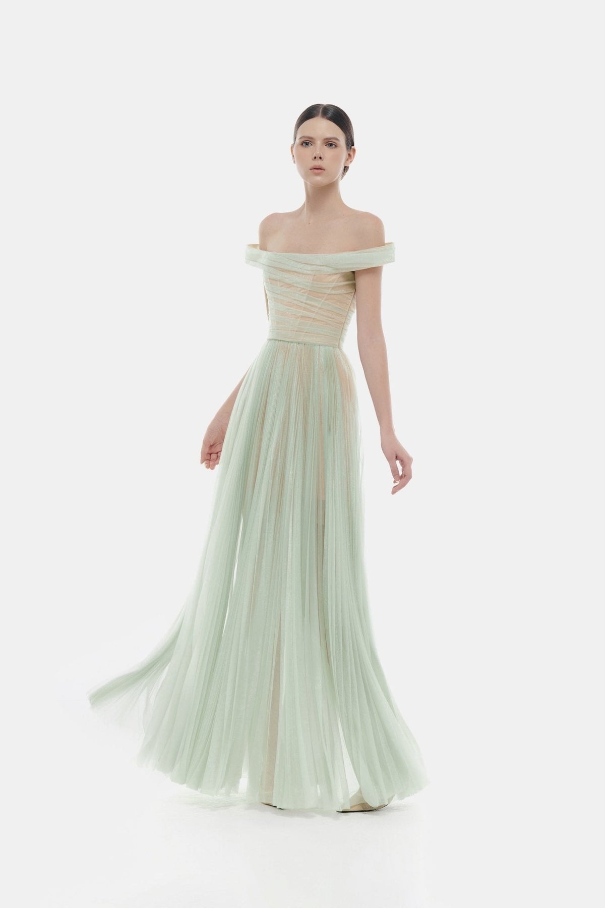 Mint Off-shoulder Maxi Dress by Montsand