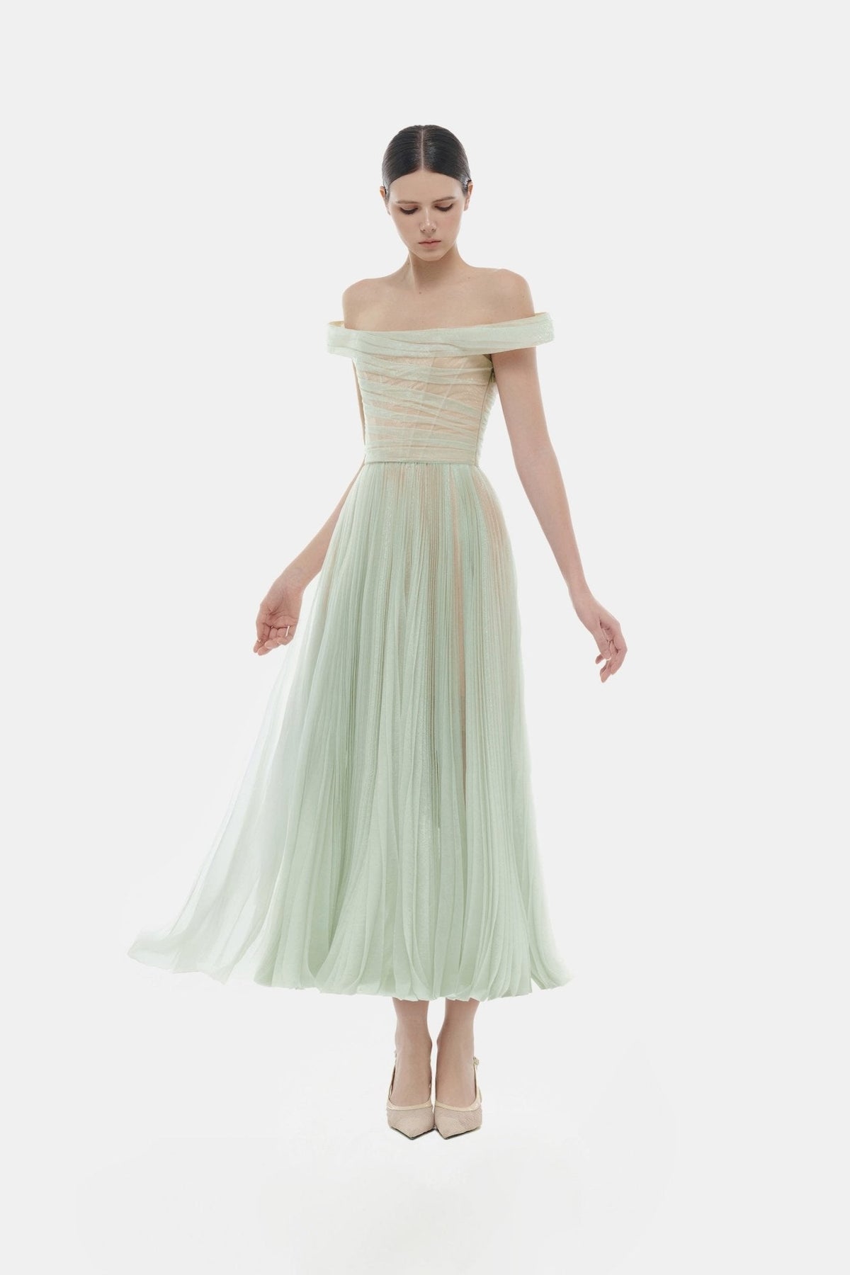 Mint Off-shoulder Midi Dress by Montsand