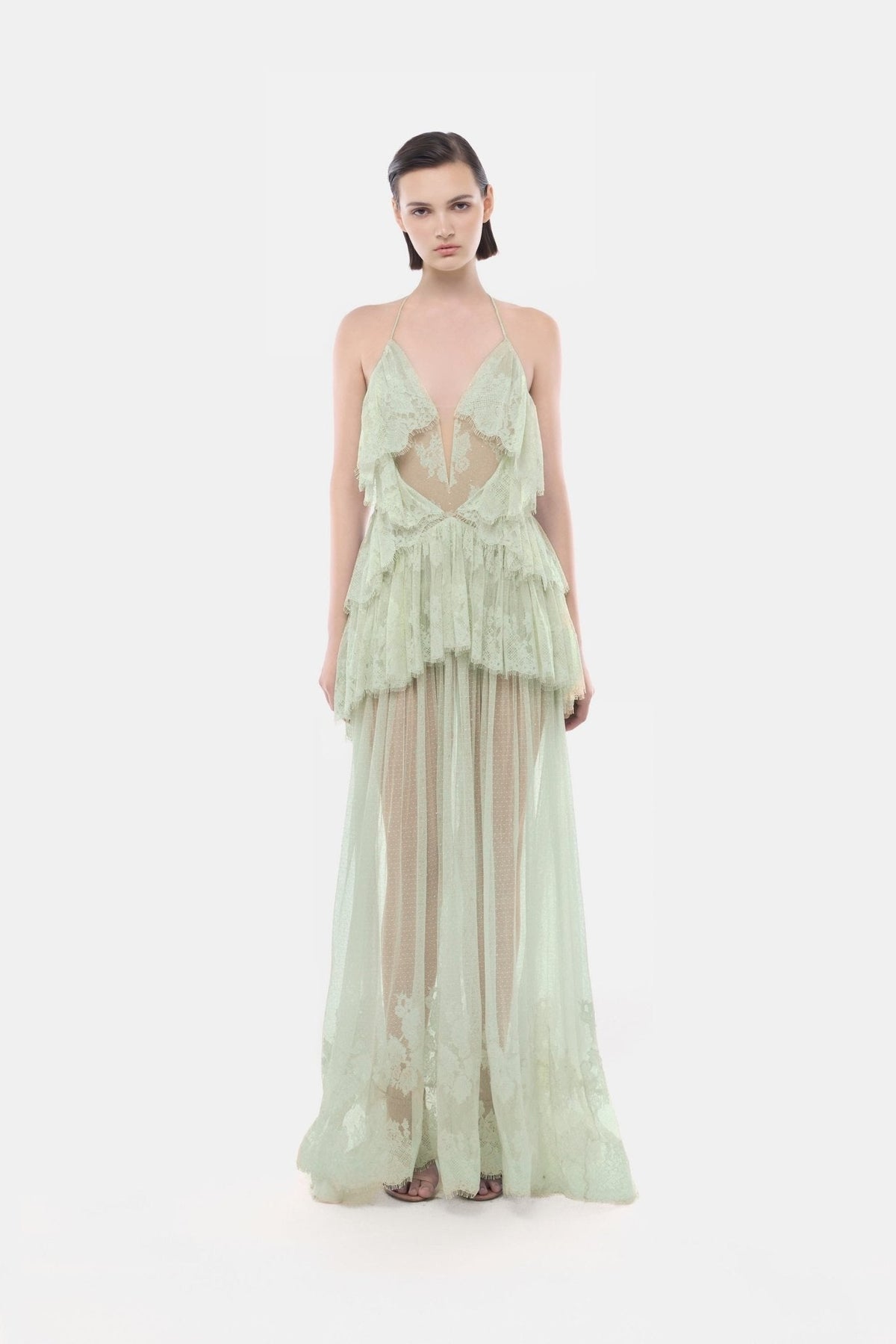 Mint Open-Back Tiered Mesh Dress by Montsand