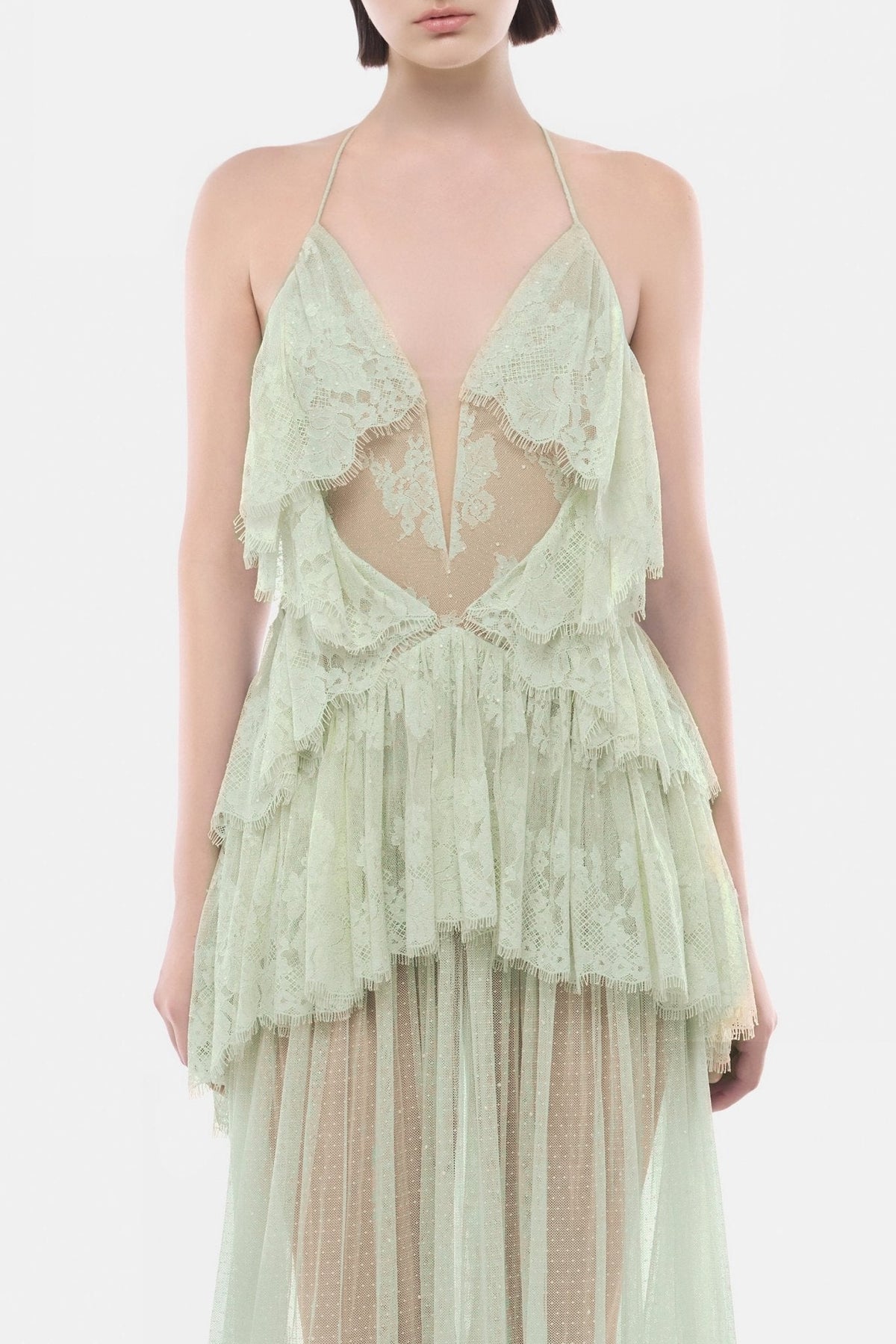 Mint Open-Back Tiered Mesh Dress by Montsand