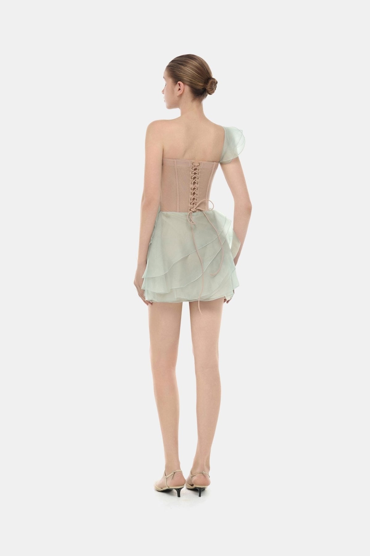 Mint Ruffle One-Shoulder Mini Dress by Montsand