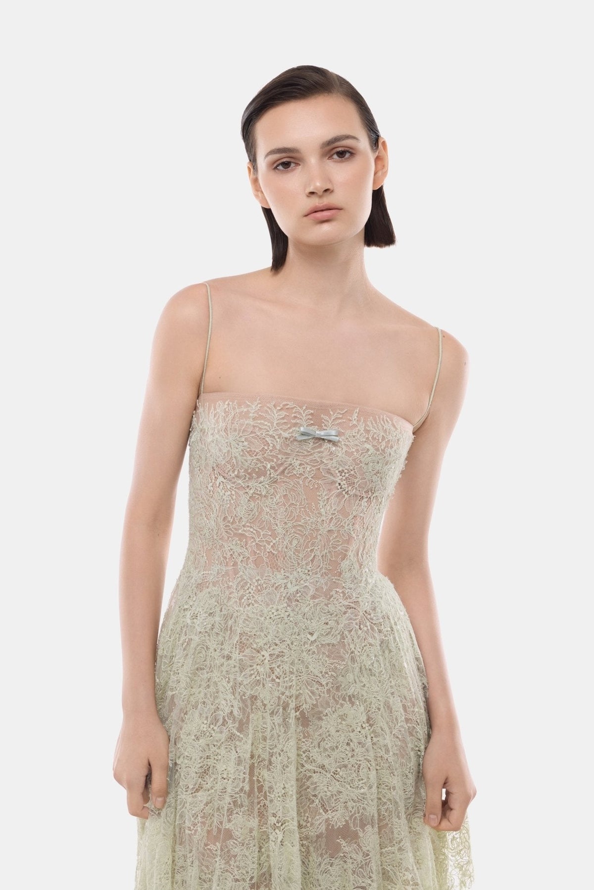 Mint Straight Neckline Pleat Midi Dress by Montsand