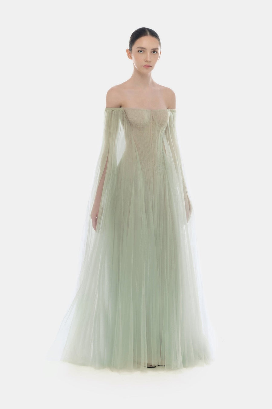 Mint Tulle Off-shoulder Maxi Dress