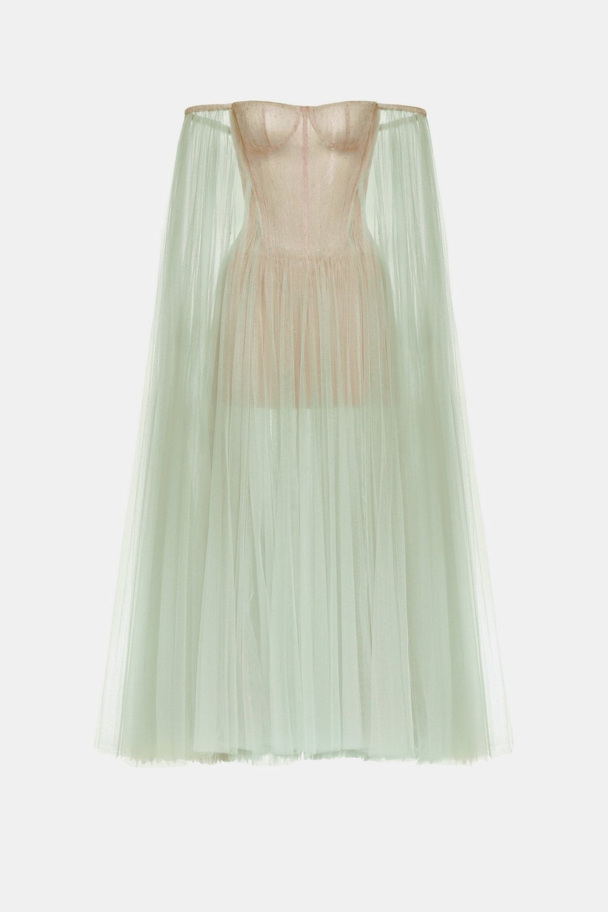Mint Tulle Off-shoulder Midi Dress by Montsand