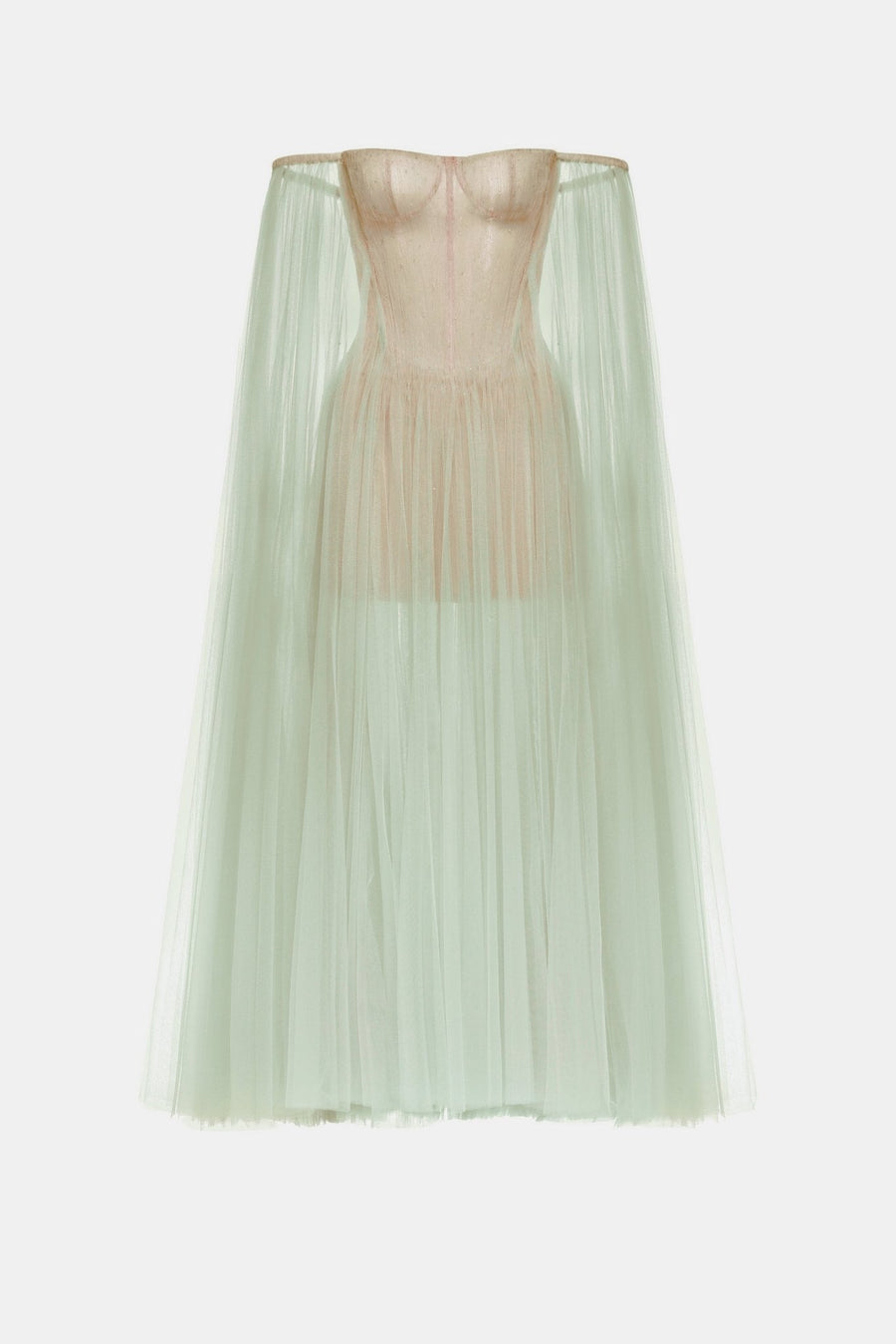 Mint Tulle Off-shoulder Midi Dress