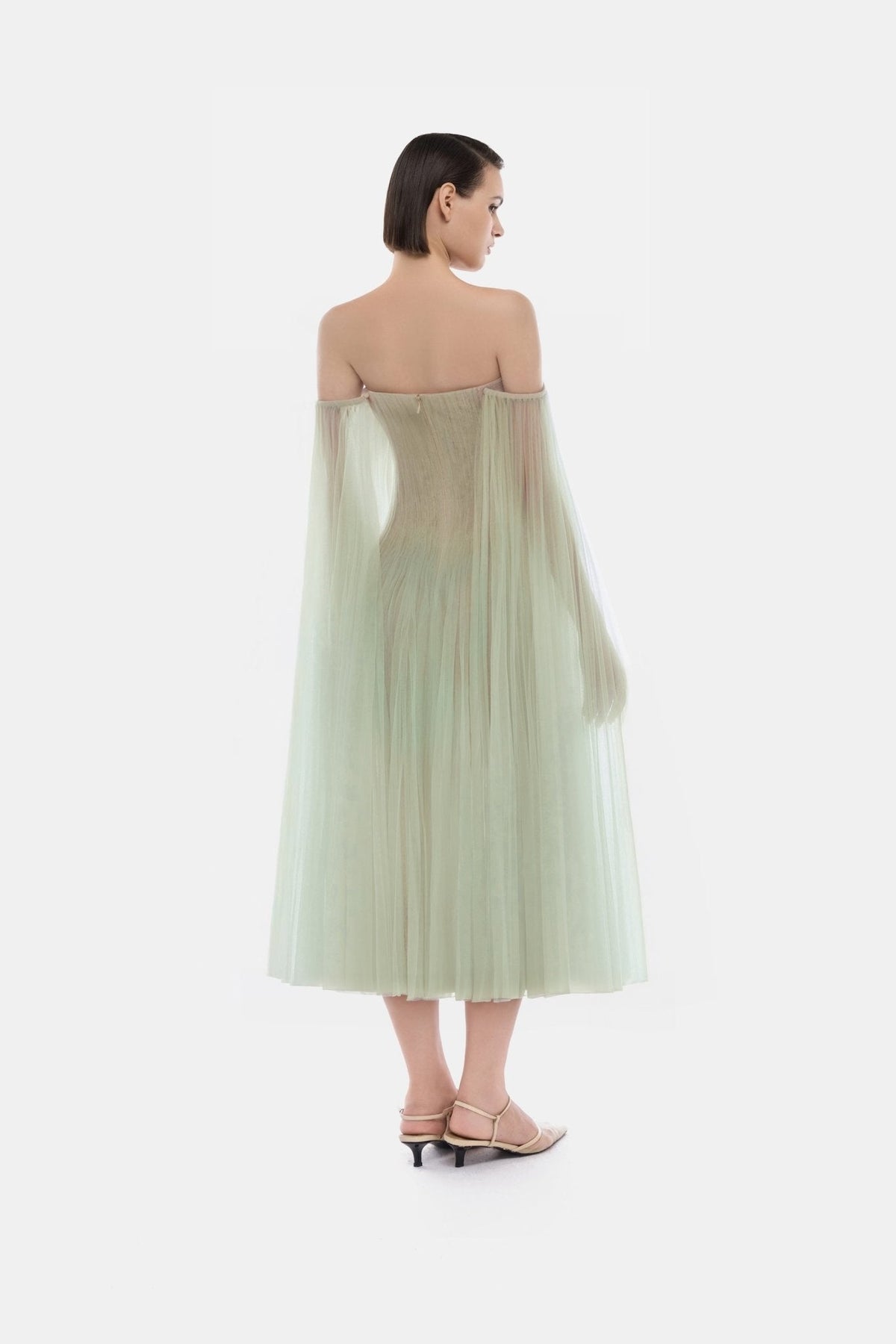 Mint Tulle Off-shoulder Midi Dress by Montsand