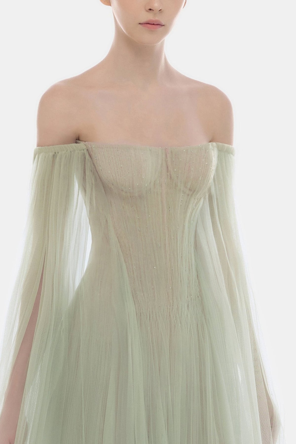 Mint Tulle Off-shoulder Midi Dress by Montsand