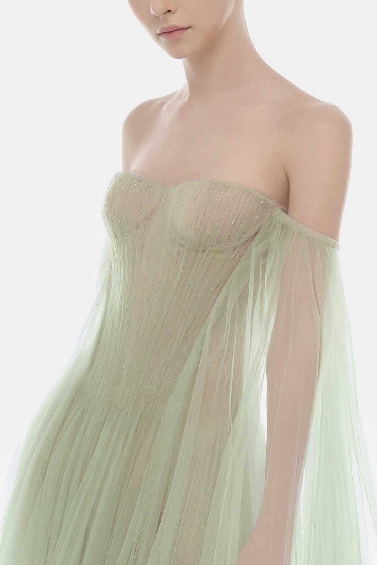 Mint Tulle Off-shoulder Mini Dress by Montsand