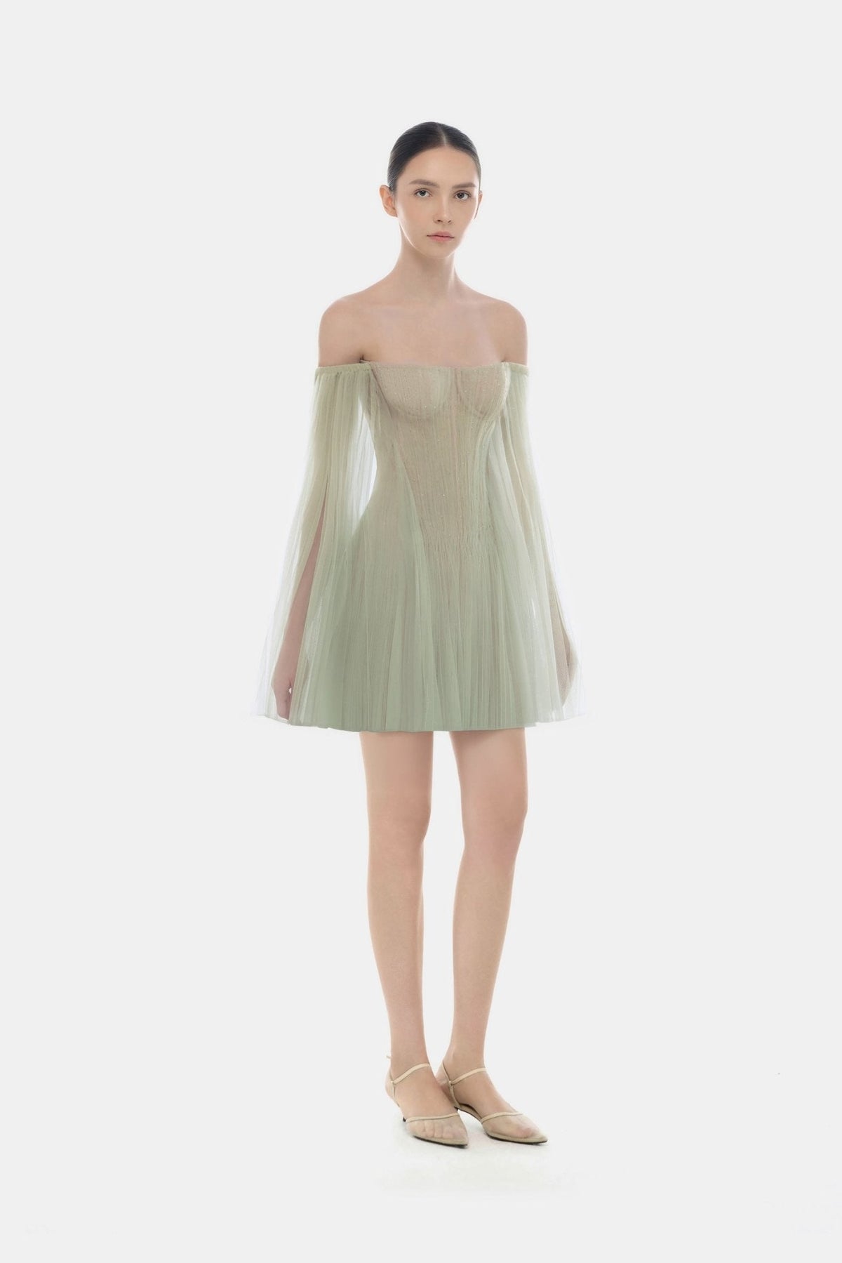 Mint Tulle Off-shoulder Mini Dress by Montsand