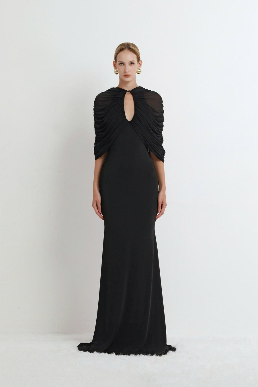 Nocturne Draped Mesh Gown