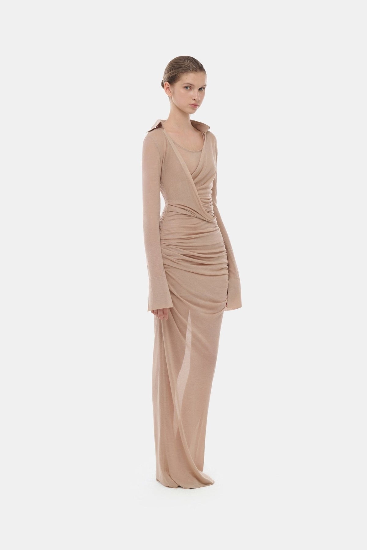 Nude Draped Ruched Jersey Dress by Montsand