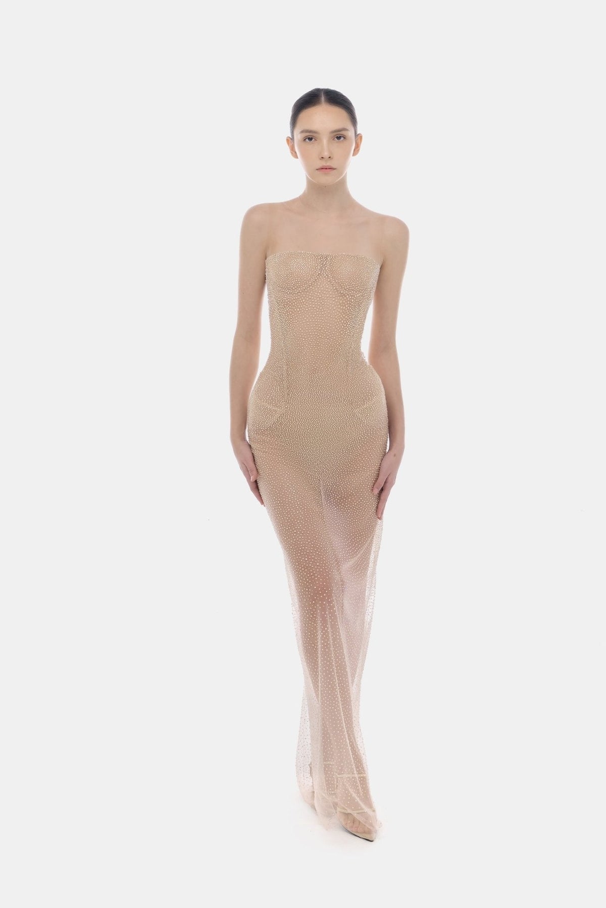 Nude Embellished Dress by Montsand