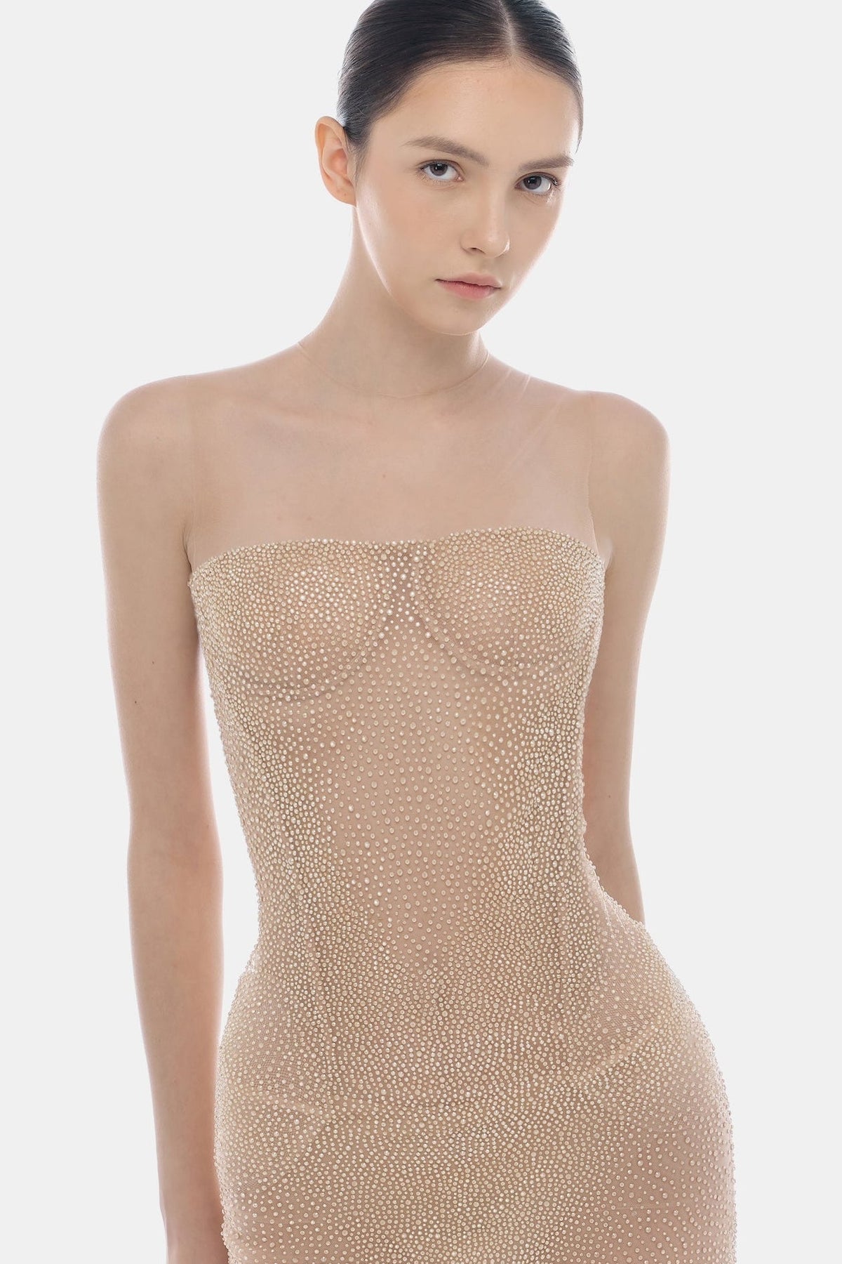 Nude Embellished Dress by Montsand
